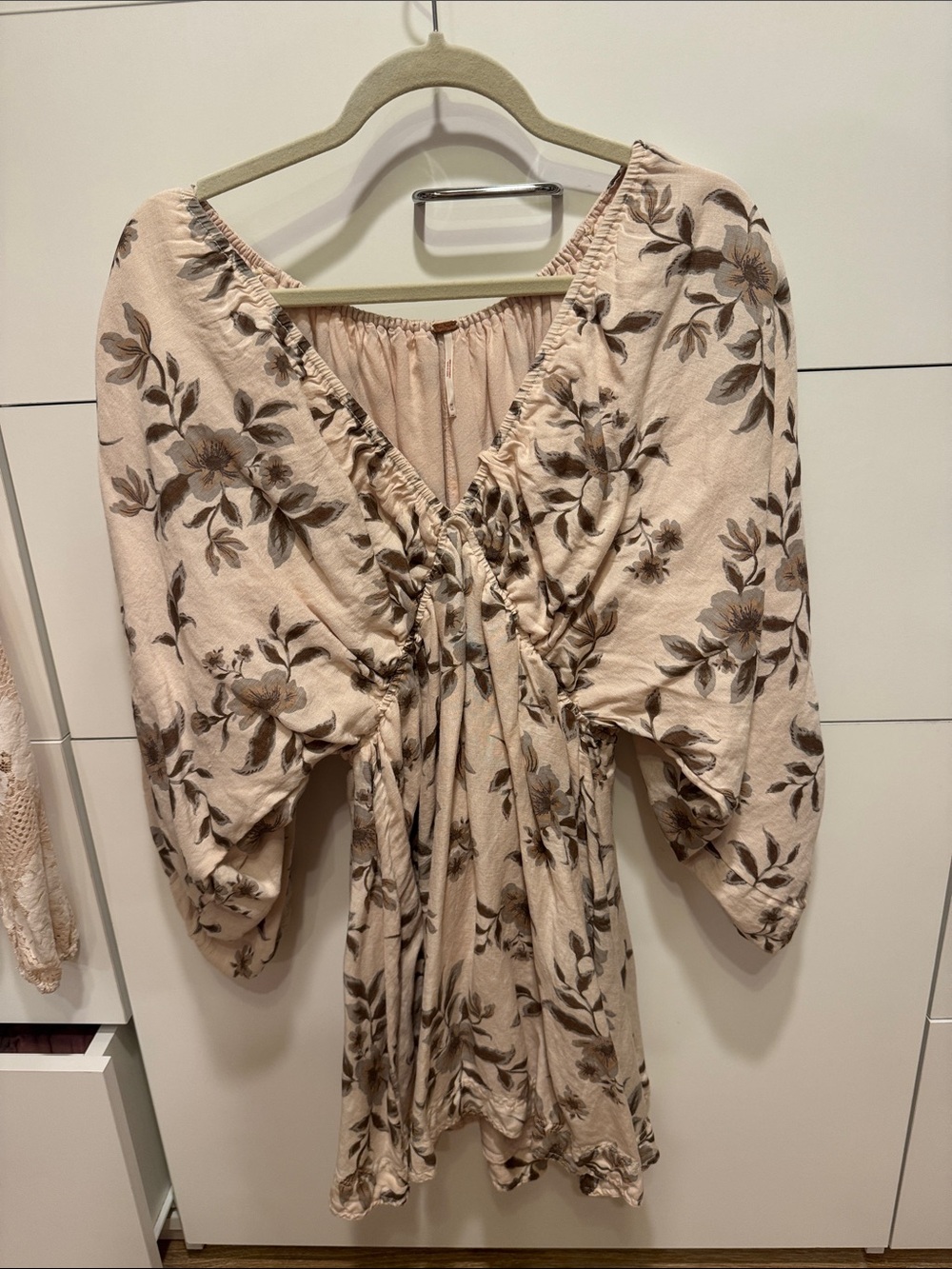 Free People Beige Floral Puff-Sleeve Mini Dress - Picture 5 of 5